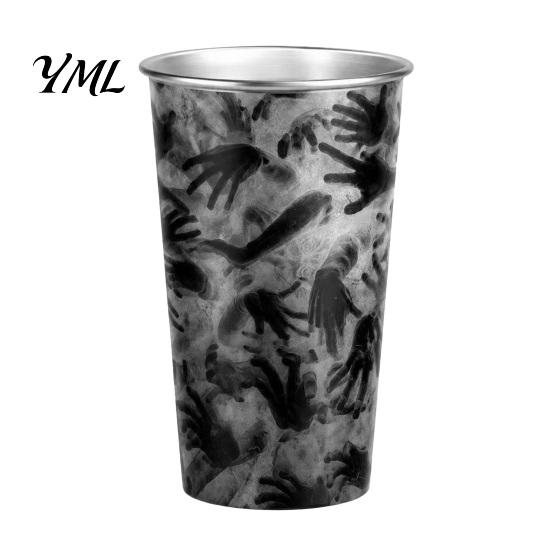Gothic Style Metal Water Cup Thermochromic Color-Changing Cup, Horror Theme Cold Drink Spooky Prison Hand Design Mug Tumbler, Wide Mouth for Halloween