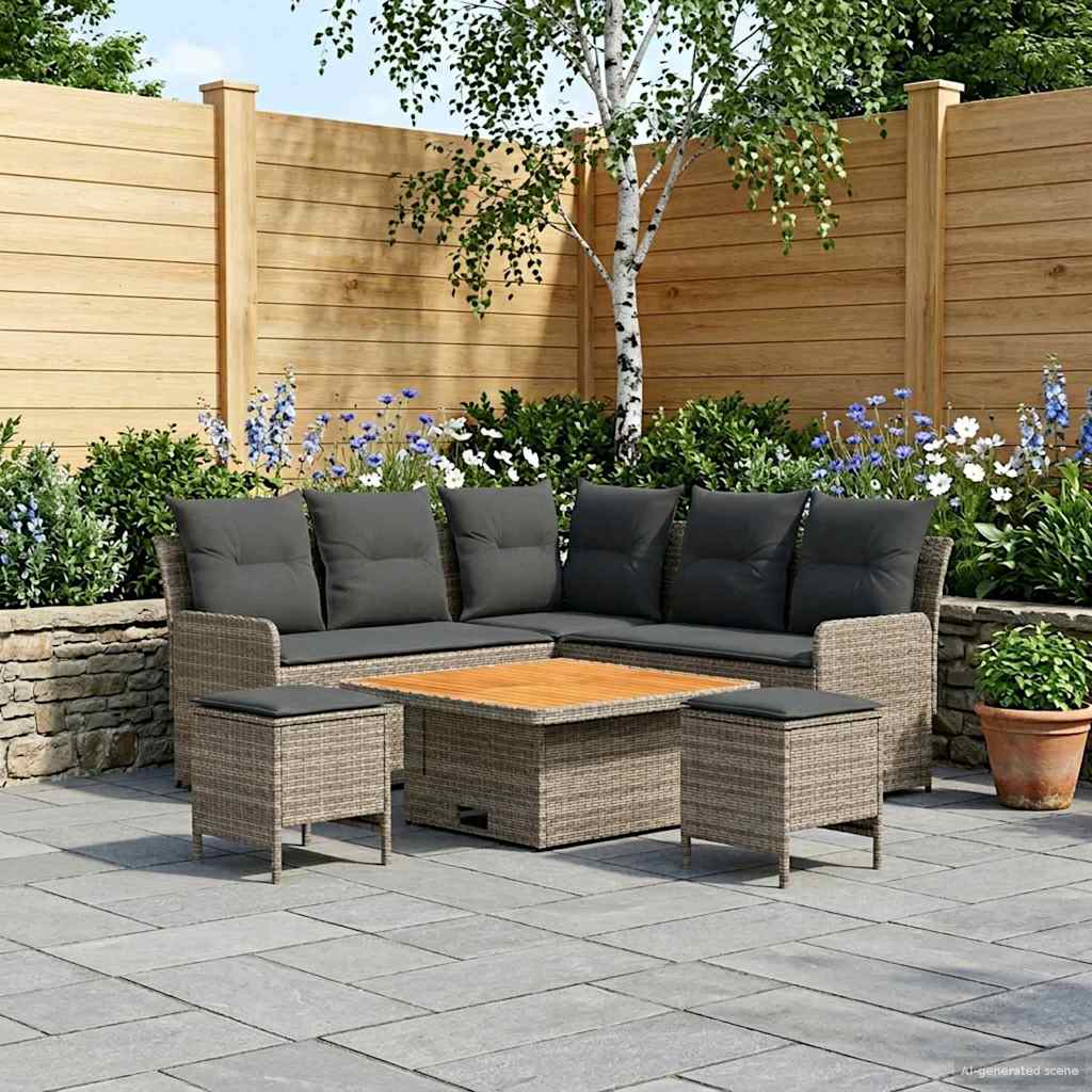 Furniture Set with Cushions 6 pcs Grey and Dark Grey PE Rattan