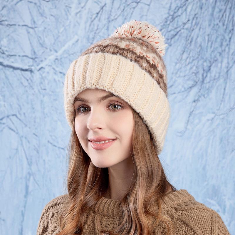 Winter Coldproof Warm Knitted Hat Ear Protection Hat Women's Fur Ball Wool Hat
