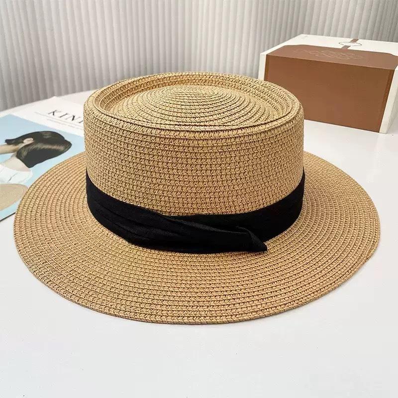 Small Fresh Pastoral Style Fashionable Versatile Flat-top Lace Sun Hat Women's Straw Weaving Travel Sun Hat Sun Protection Big Eaves