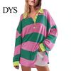 Lady Spring Top Women Sweatshirt Colorblock Striped Turn-down Collar Long Sleeves Buttons Loose Pullover Casual Homewear Sport Clothes Plus Size