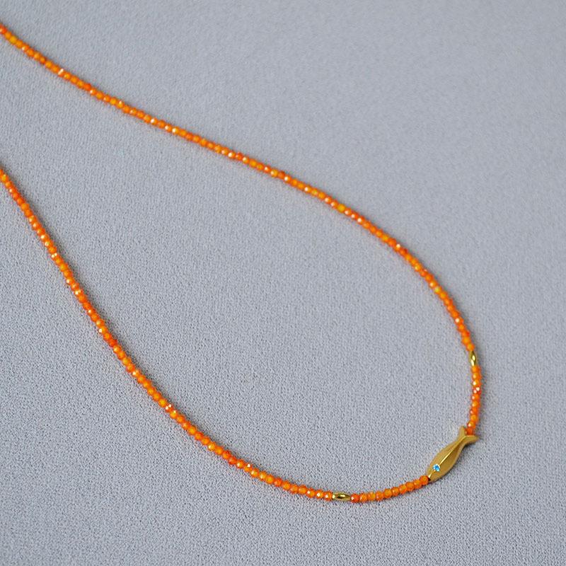 Guochao Neuer Chinesischer Oranger Zirkon Perlen Glückskarpfen Kleiner Fisch Einfaches Temperament Extrem Feine Halskette Schlüsselbein Kette Weiblich