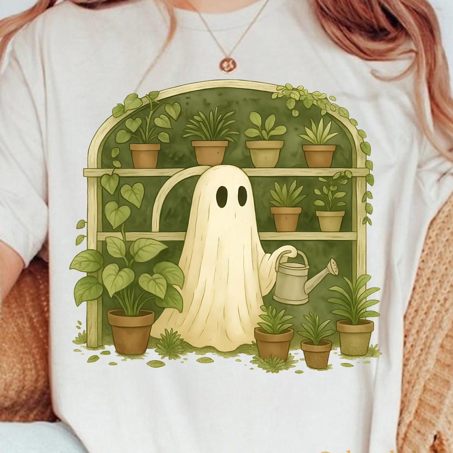 Cute Ghost Plant Lover Shirt, Spooky Greenhouse Tee, Fall Ghost With Plants Shirt, Halloween Gardening Tee, Plant Lover, Plant Mom L