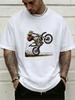 Unisex Crew Neck Tee Motocross Stunt Rider Bike Art Print Short Sleeve Oversized Male Daily Casual Soft Breathable Basic Wear Tee