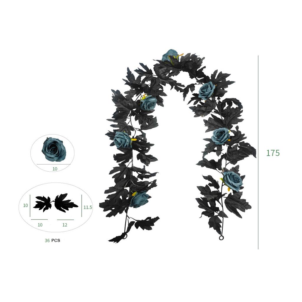 175CM Black Artificial Maple Leaf Vine Autumn Halloween Decoration Outdoor Indoor Wall Hanging Rattan Garden Garland Home Decor