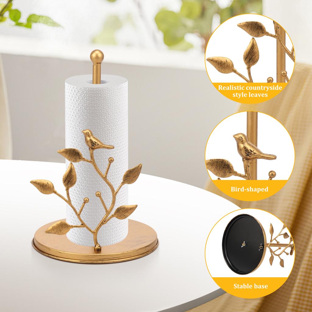 Paper Towel Holder Countertop Decor Standing Paper Roll Holder with Anti Slip Weighted Base Golden Iron Paper Towel Holder