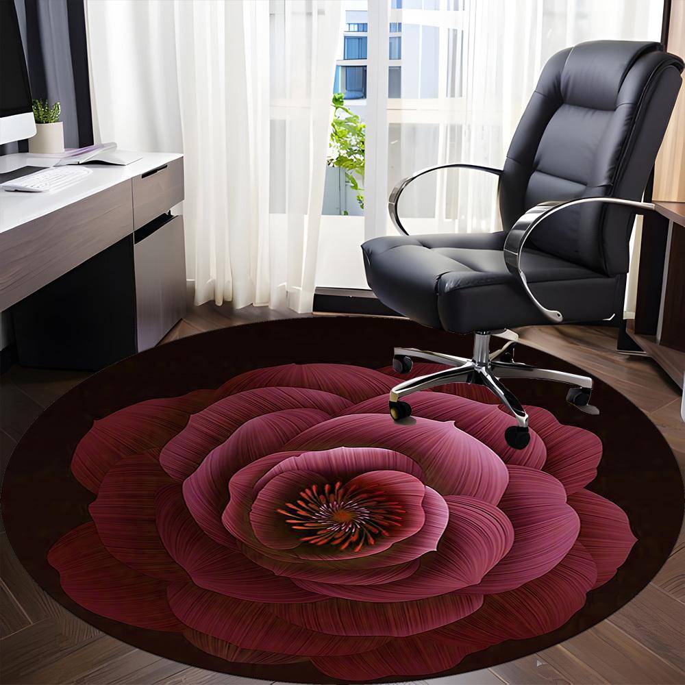 1pc Rose Pattern Chair Carpet for Office, Round Non Slip Durable Large Size Office Carpet, Suitable for Office
