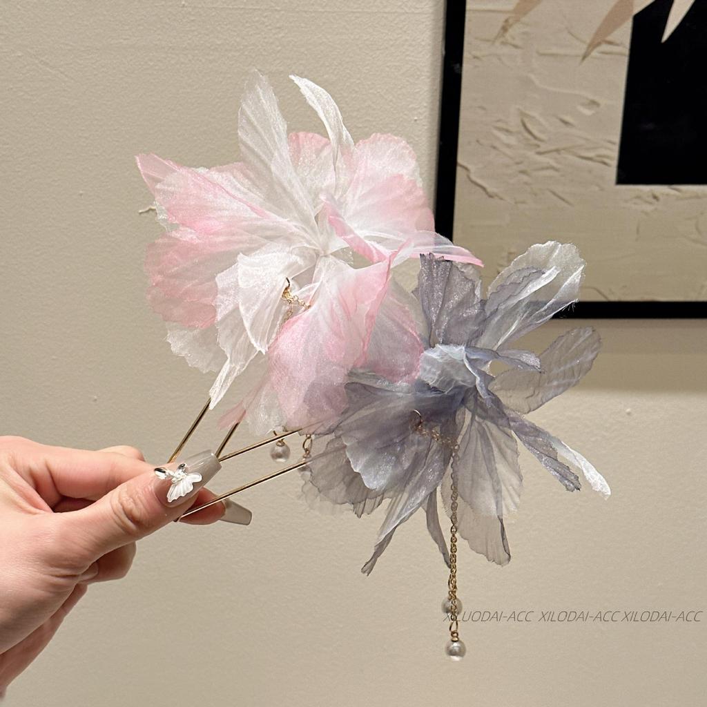 Premium Mesh & Leaf U-Shaped Hairpin: Elegant Ancient & Modern Chinese Style for Women.