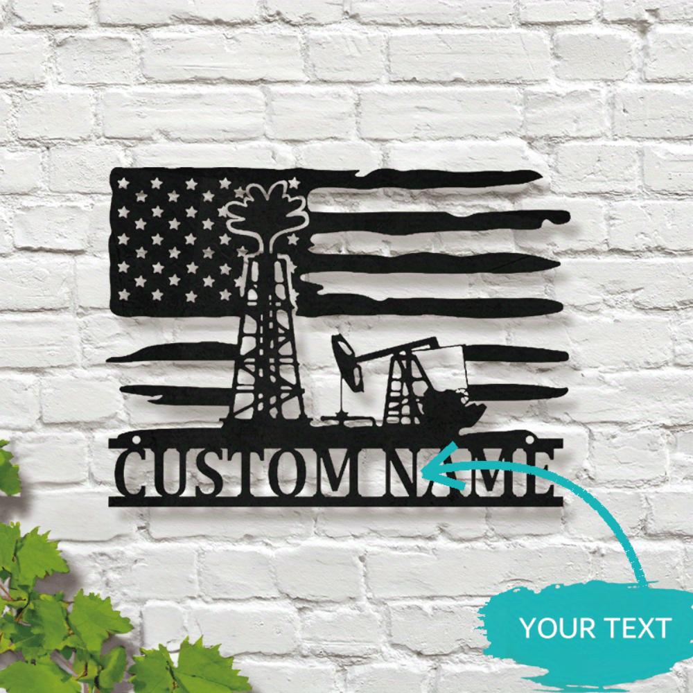 Custom Metal Wall Art US Flag Oil Rig Design Gift for Oilfield Enthusiasts