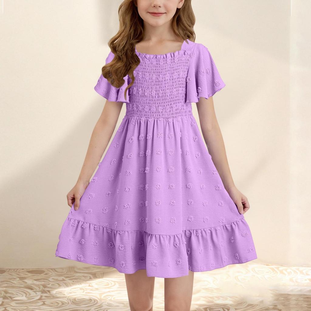 Girls' Square Neck Ruffle Dress - Short Backless Summer Frocks