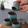 Kiln Change Vintage Spring Green Rough Pottery One Pot 4 Cups Tea Caddy Simple Small Set Outdoor Living Room Tea Room