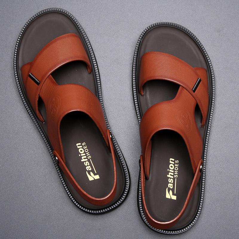 Fashion 2024 Minimalist New Men's Leather Sandals Massage Soles Lightweight Summer Men's Beach Shoes Outdoor Camping Shoes Anti Slip