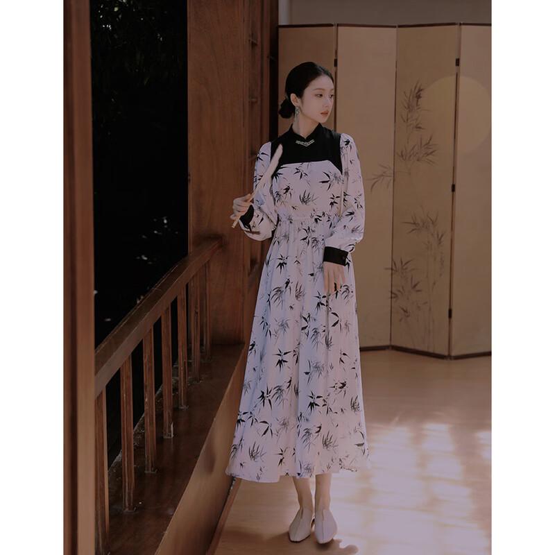 

JK&JS Элегантное длинное платье А-силуэта в новом китайском стиле M