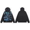 Trendy American Street Style Retro Distressed Letter Print Zipper Hooded Sweatshirt