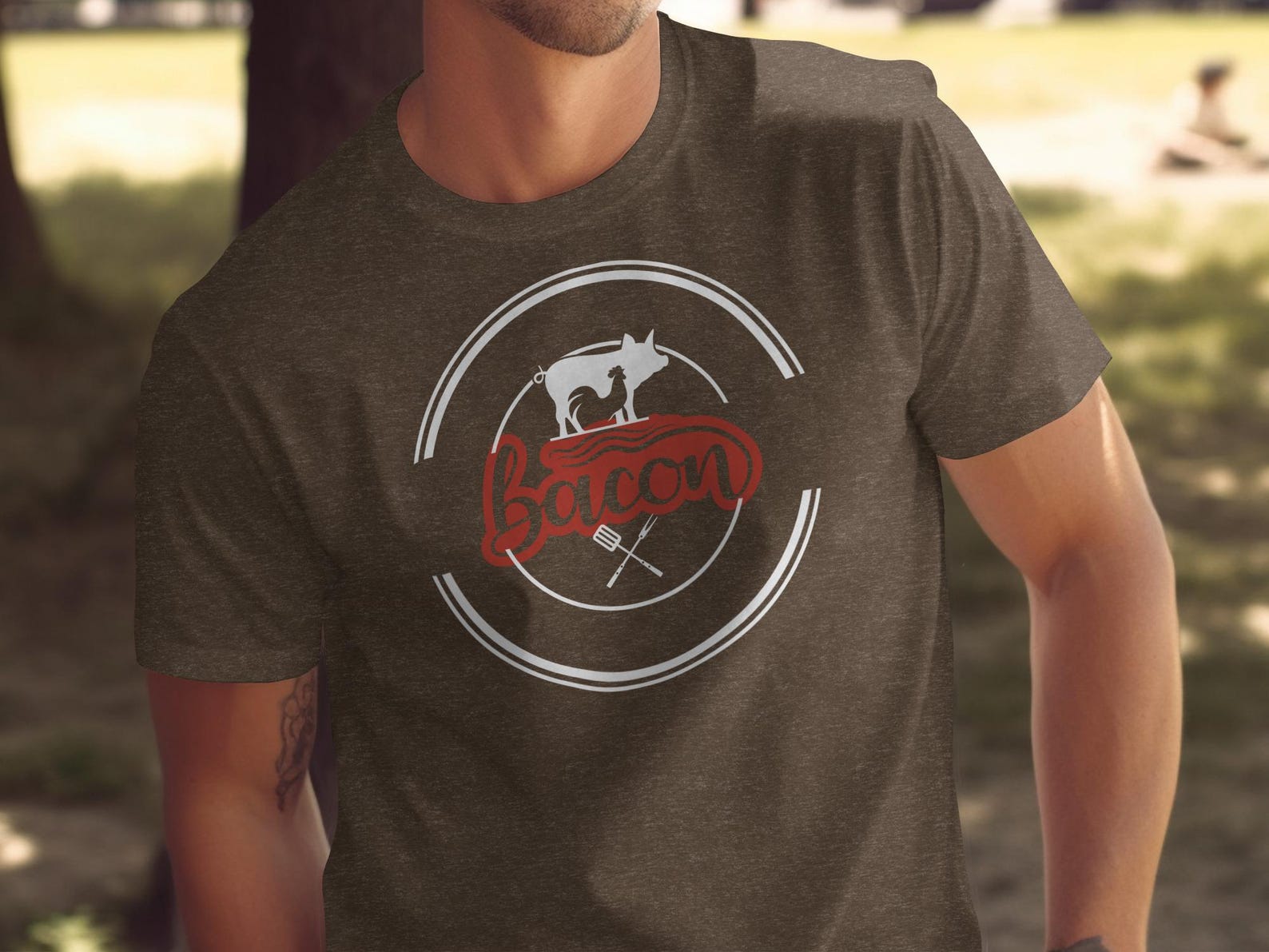 Bacon Lover T-Shirt, Funny Pig Chicken Graphic Grill Master Tee M