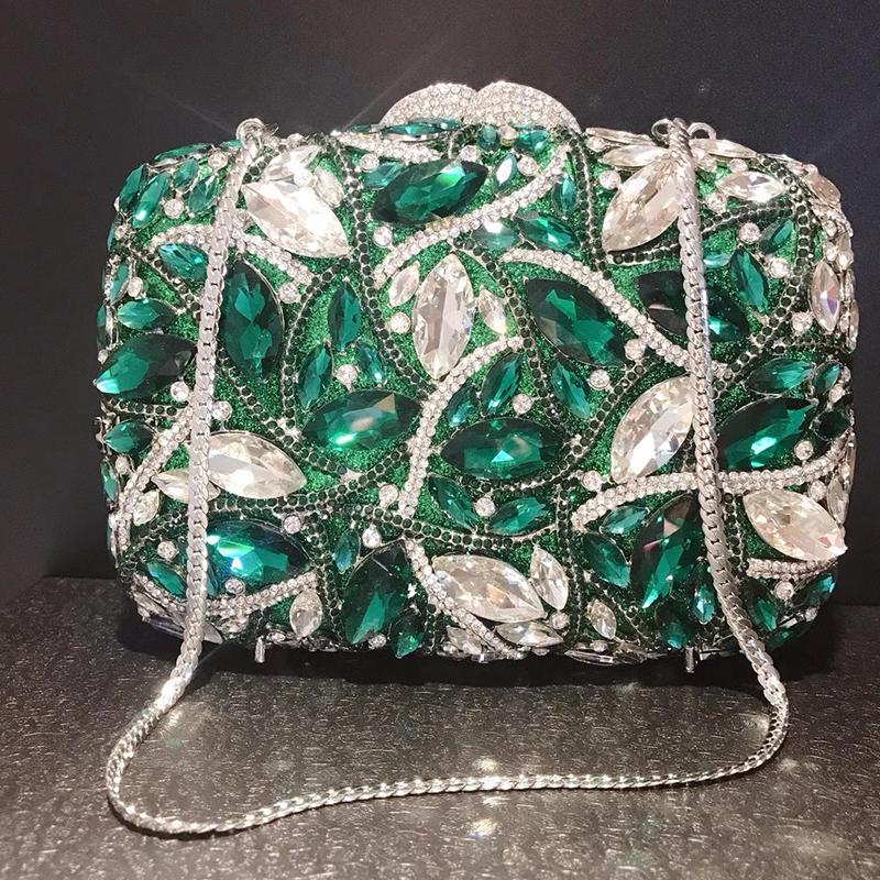 WHTUOHENG Bolso de Noche Plateado con Piedra Grande para Mujer Bolso de Mano Nupcial con Diamantes Cartera de Mano con Pedrería para Cena de Boda