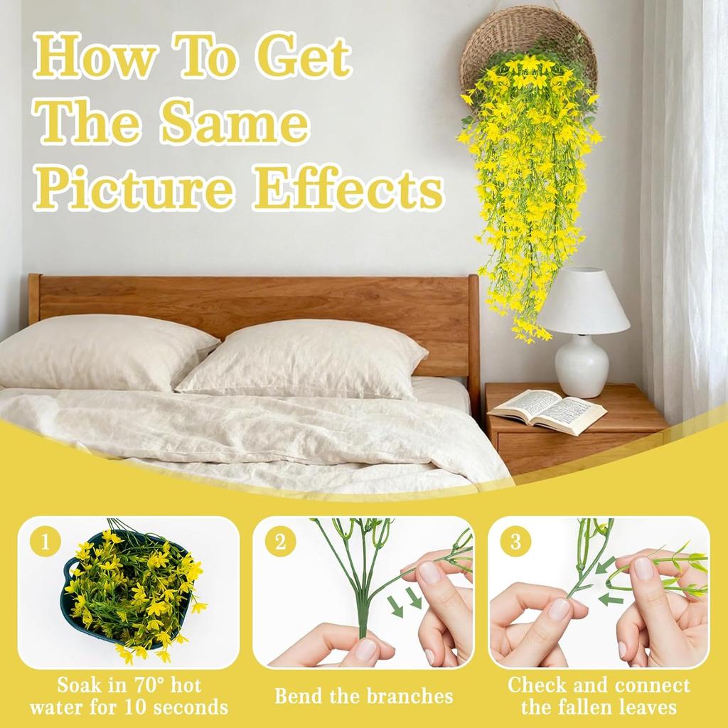 Thanksgiving Artificial Hanging Flowers for Outdoors Yellow Fake Winter Jasmine Vines, Small Wild Flowers for Wall Shelf Living Room Balcony Garden
