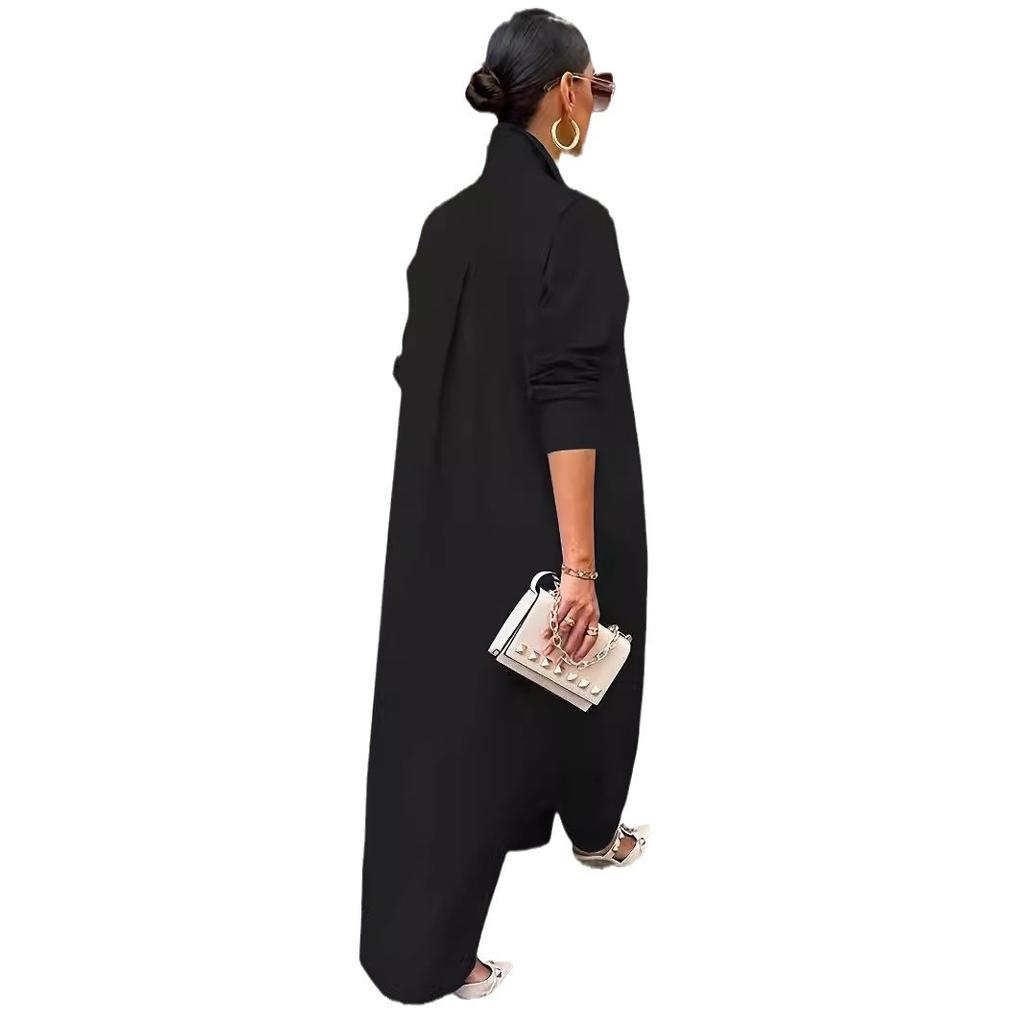 Women Lapel Collar Maxi Shirt Dress Long Sleeve Oversized Open Front Loose Casual Streetwear Tunic Cover‑Up Blouse
