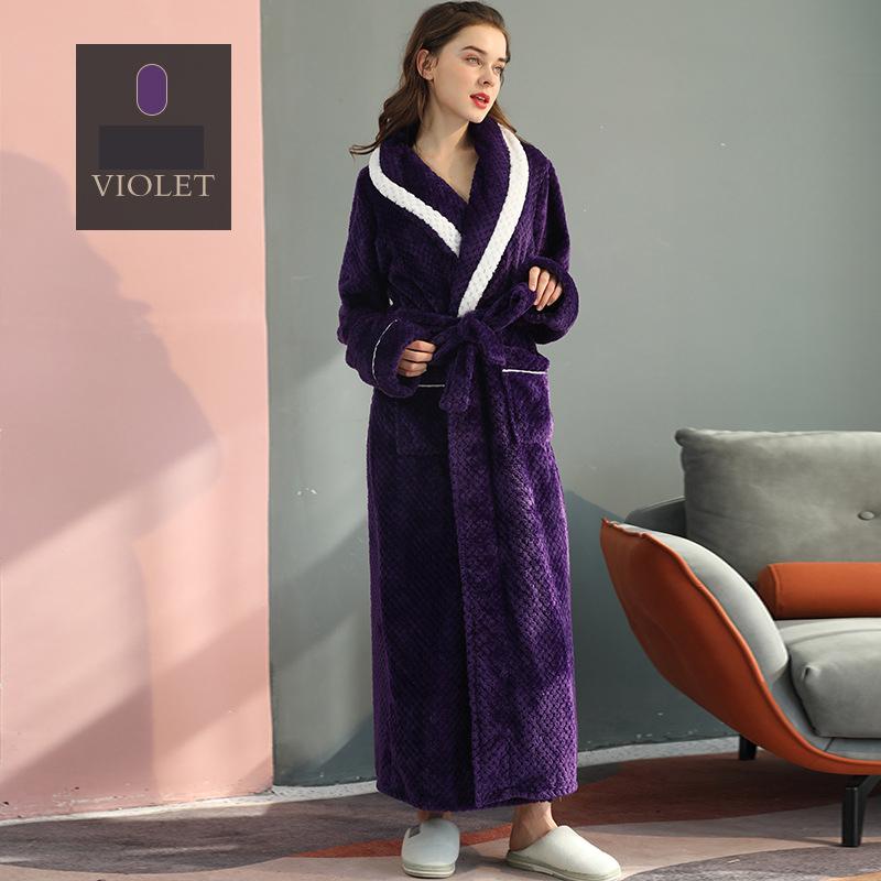Long Section Thickened Bebe Velvet Couple Robe Female Winter Big Yards Facecloth Bathrobe Fall Fashion Bathrobe Comfortable and Thick Sleepwear Robe