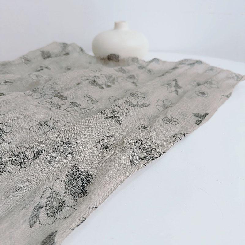 High Quality 100% Natural Linen Scarf Hijab Shawls Vintage Spring Floral Large Size Scarves With Tassels