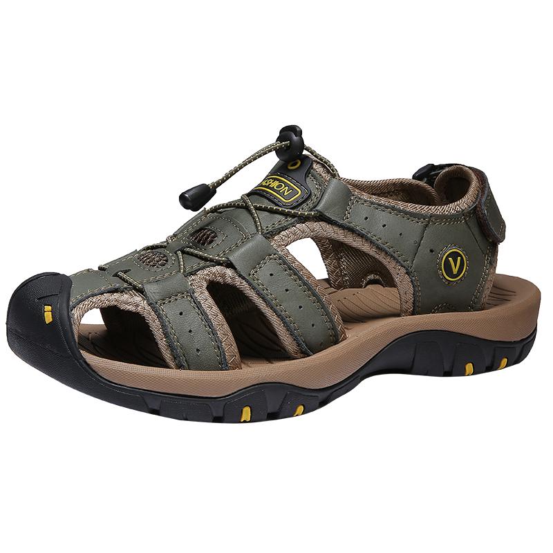 Summer Men Sandals Genuine Leather Mens Casual Shoes Outdoor Men Leather Sandals for Men Beach Shoes Roman Shoes Plus Size 38-48