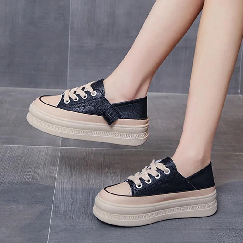 Neue Plateau-Sneaker Damen Herbst Trainer Atmungsaktives Leder Dünne Schuhe Mode Dicke Sohle Lässige Sportschuhe Klobige Sneaker
