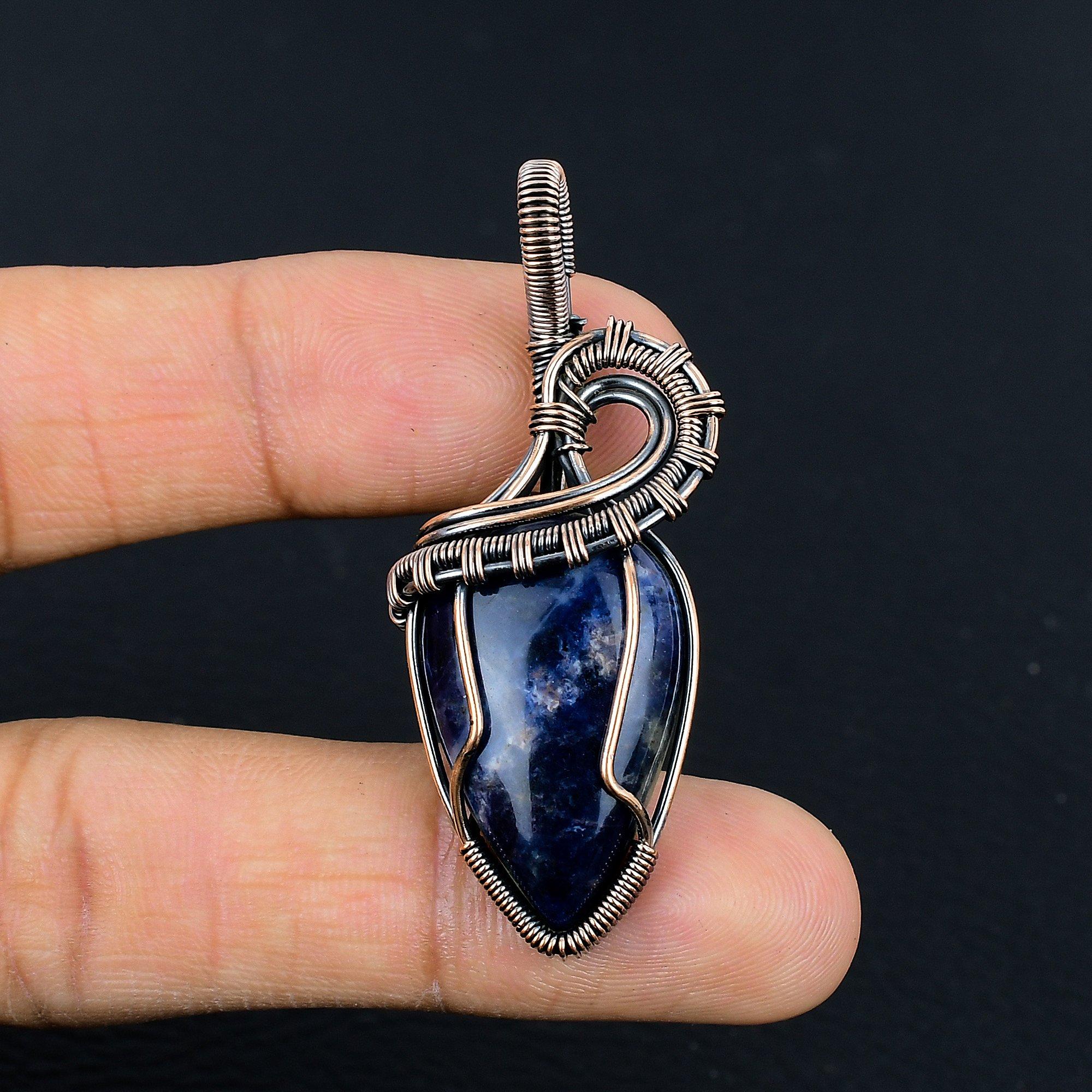 

Sodalite Handmade Gemstone Pendant, 999 Copper Wire Wrapped Pendant Antique Jewelry, Pendant For Engagement Gift 2.55 Inches