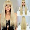 Women's Long Straight Golden Wig with Air Bangs - Natural, Full Head Cap, Breathable, Stylish for Daily Wear