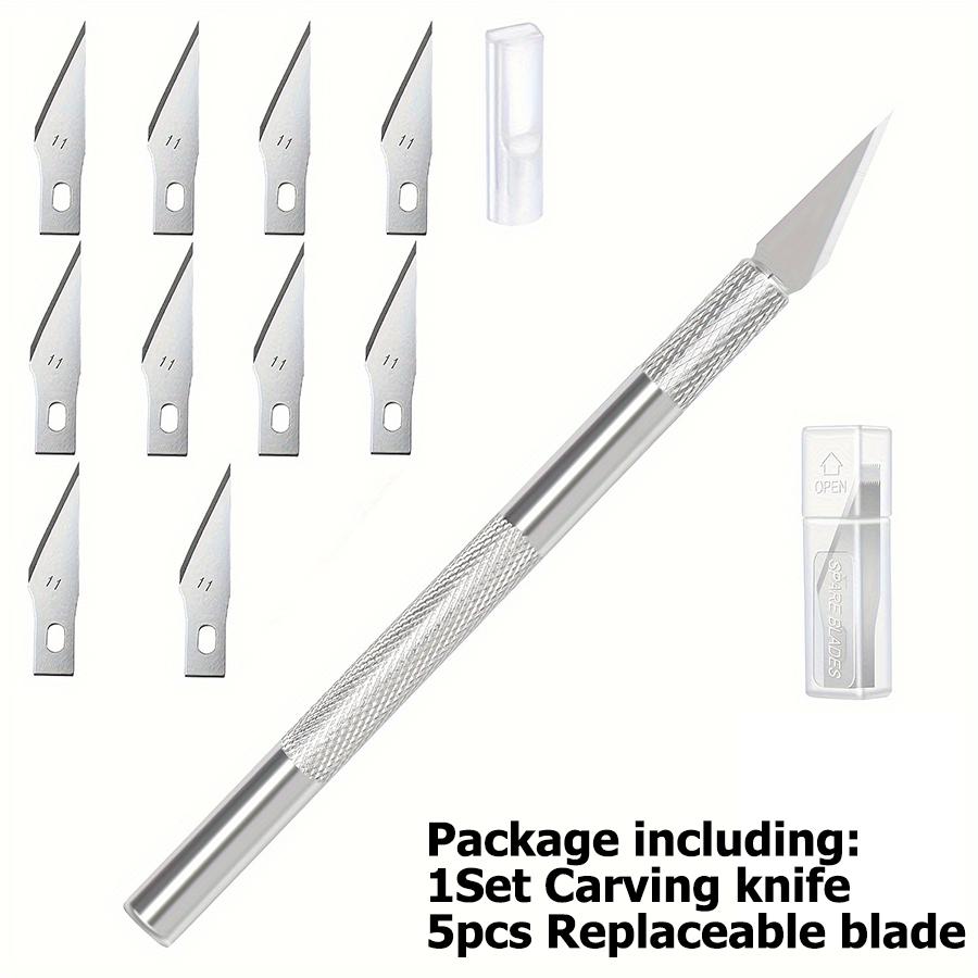 

14cm Metal Carving Knife with 5pcs Blades Wood Detail Carving Tools Paper Cutting Hand-Crafted Tools Home Handmade Accessories