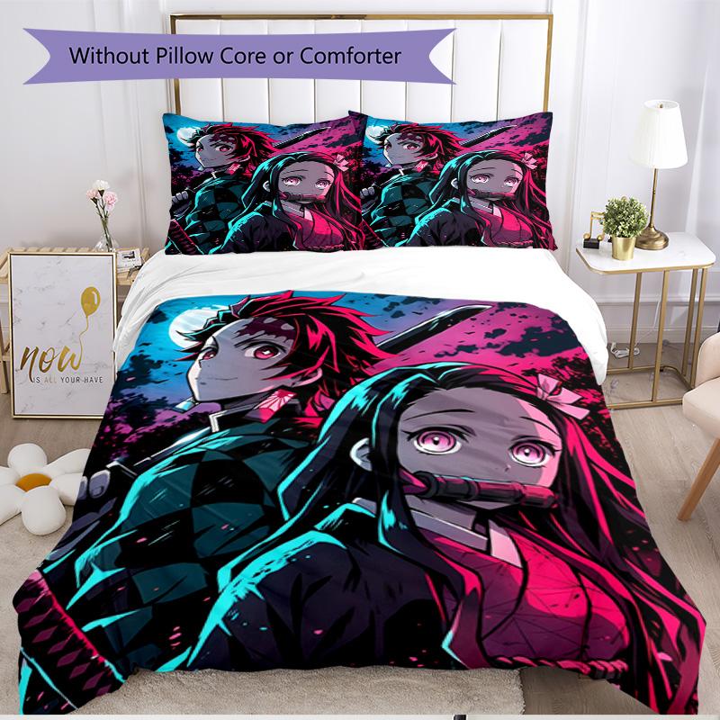3pcs Duvet Cover Set (1*Duvet Cover + 2*Pillowcase, Without Core), Demon Slayer Print Soft All‑Season Bedding Set, Home Bedroom Decor Gift