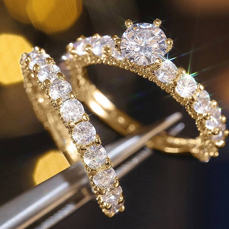 Huitan Sparkling s/Set Ring for Women Luxury Party Accessories Inlaid Bright CZ Fashion Wedding Fancy Jewelry for Lady Gift