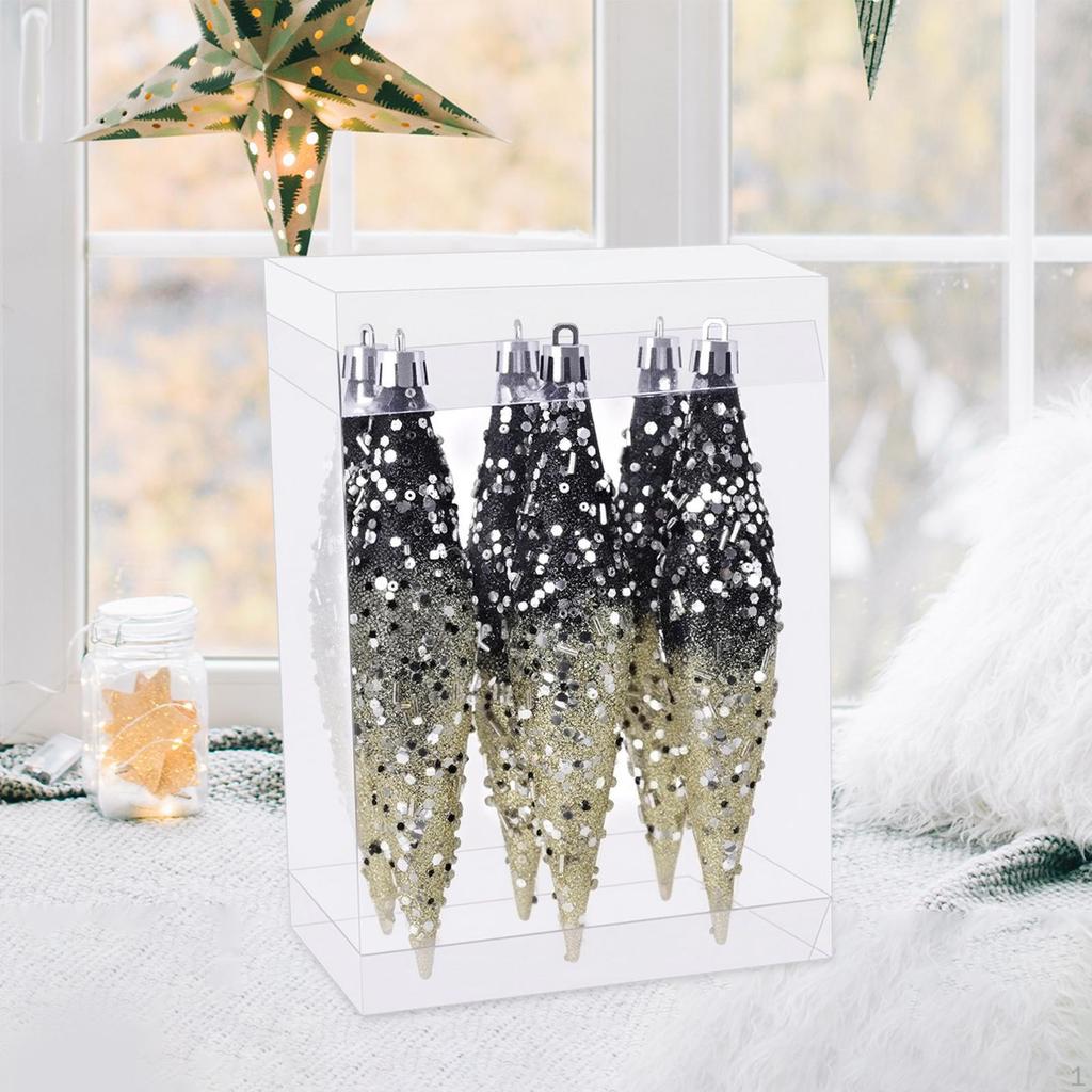 6 Stück Weihnachts-Tropfen Hängeornamente Dekoration Dekorativ Leicht Glitzer