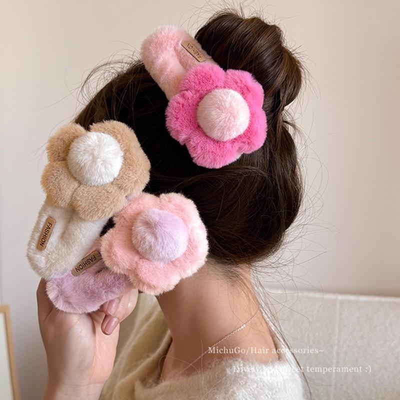 Fliegende Haare Süße Plüschblume Haarspange Niedliche Weiche Kopfbedeckungsaccessoires Großer Entenschnabelclip Täglich