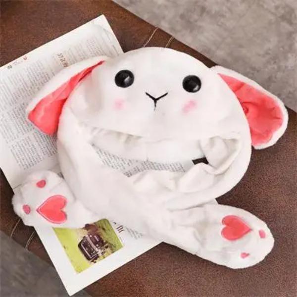 1pc 60cm Funny Rabbit Hat with Ears Moving Plush Toy Stuffed Soft Hat Doll Cute Birthday Gift FOR Kids Gir