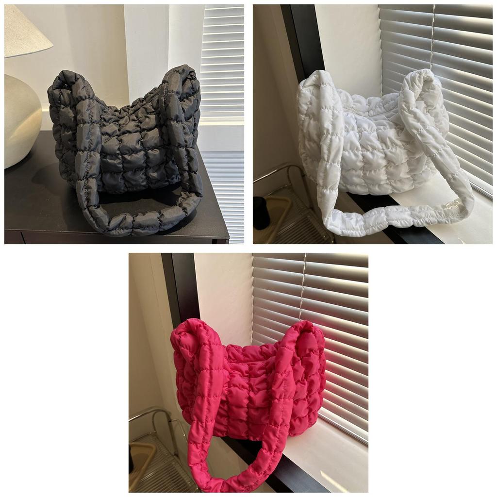 2024 New Winter Sweet Fresh Casual Solid Color Bubble Grid Women's Bag