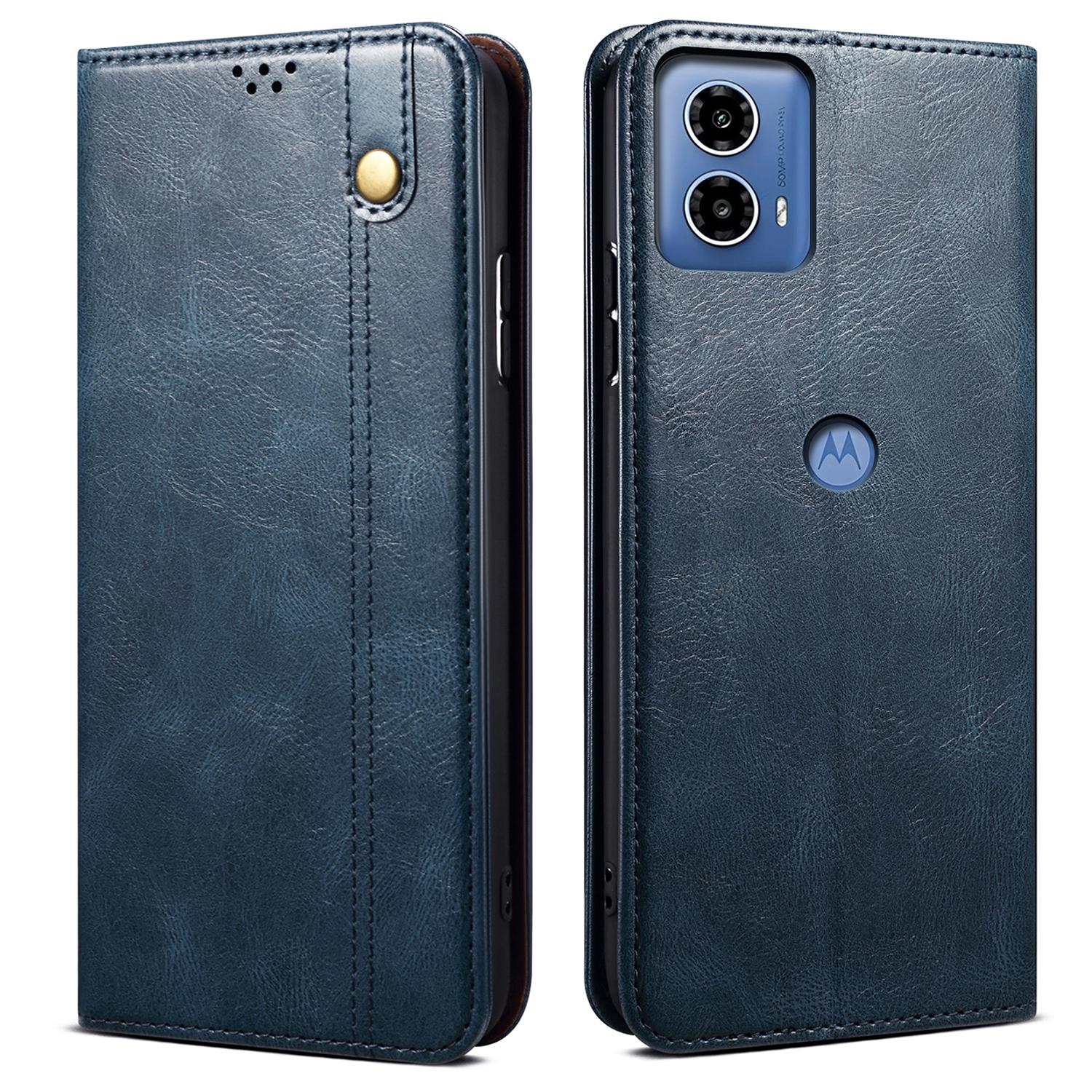 

For Motorola Edge 50 Fusion 5G Case Waxy Crazy Horse Anti-Scratch Leather Phone Cover Blue