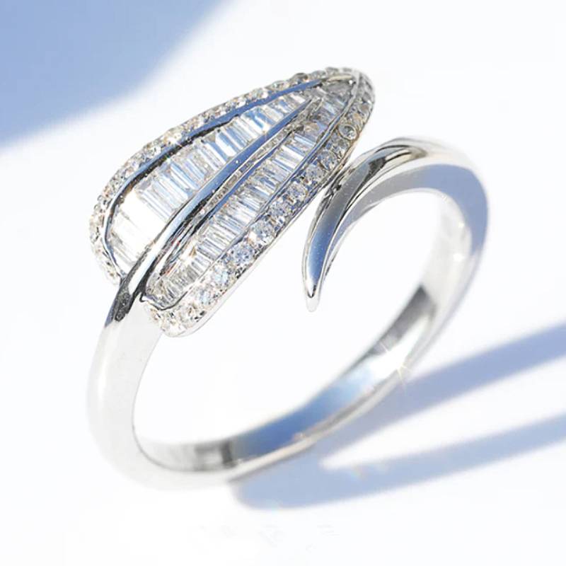Xiaomi Huitan Delicate Women Leaf Shaped Opening Ring for Daily Fresh Style Silver Color Party Accessories with Shiny CZ Trendy Jewelry