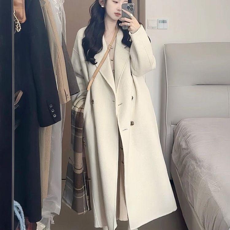 

Sense Oatmeal Wool Coat for Women - Korean Style, Mid-Length, Plus Velvet, Thick, Perfect for Autumn and Winter. M (Recommended 40-50 kg)