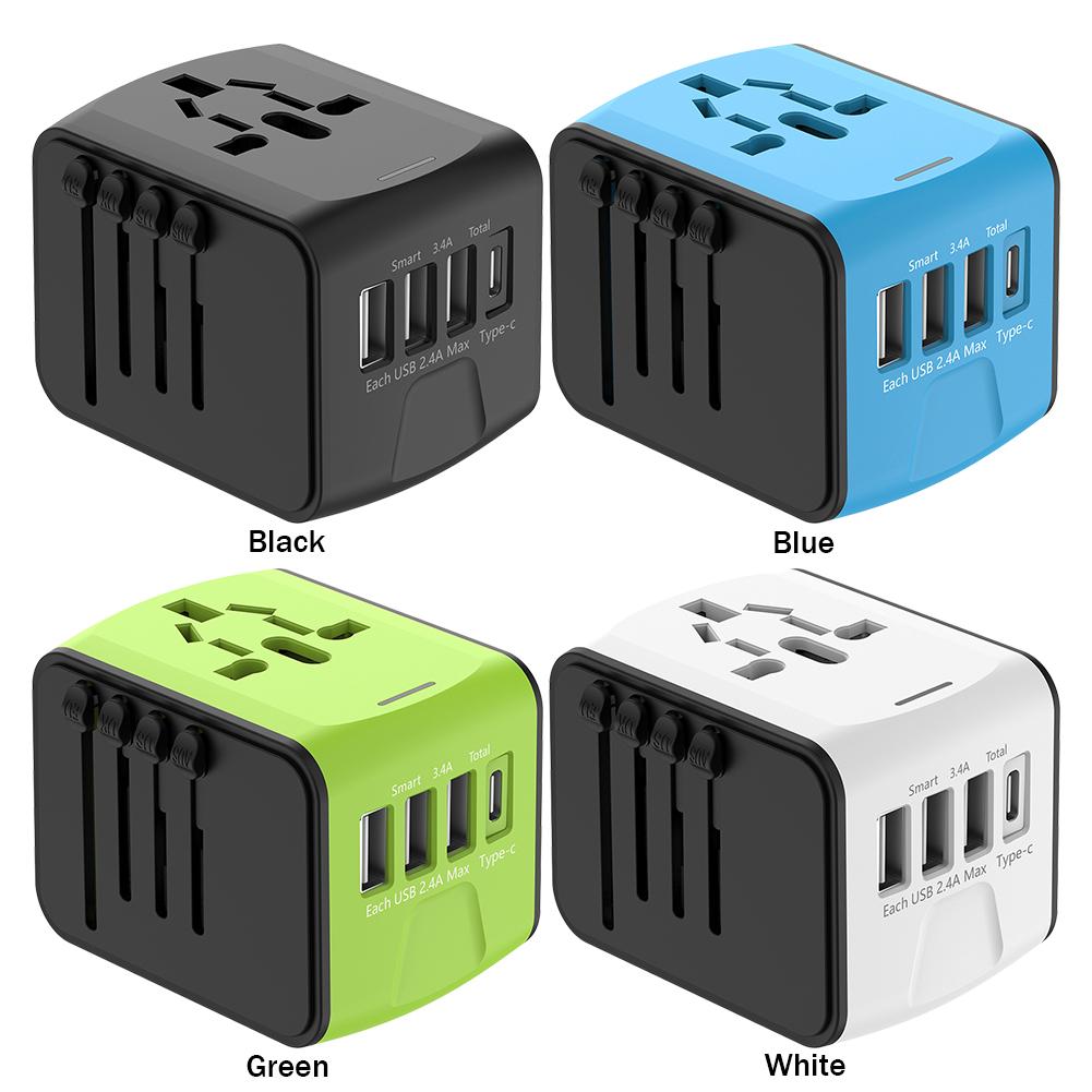 International Power Plug Adapter Portable Socket Converter 3 USB and 1 Type C Ports for for USA EU UK AU Cell Phone Laptop