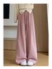 Women's High-Waisted Gray Corduroy Wide-Leg Pants - Autumn/Winter Plus Velvet Thickened Long-Leg Sports Sweatpants