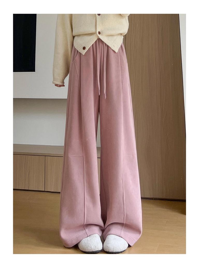 Women's High-Waisted Gray Corduroy Wide-Leg Pants - Autumn/Winter Plus Velvet Thickened Long-Leg Sports Sweatpants