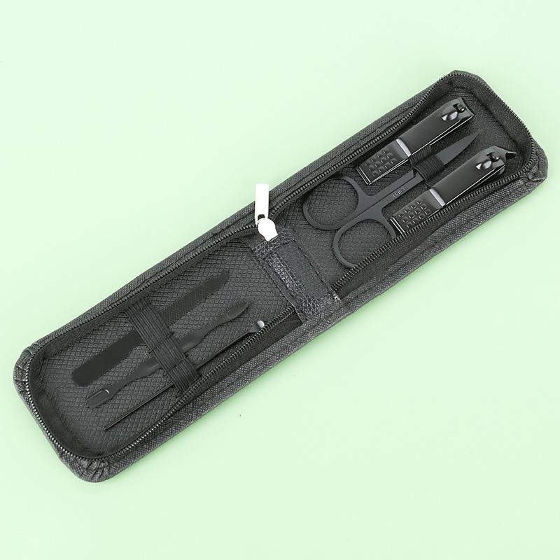 9-Piece Dark Green Manicure Set with Zipper Bag and 6 Black Nail Clippers