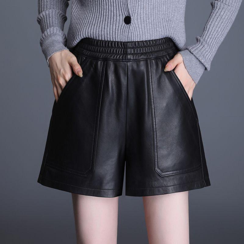 

Women s High-Waisted A-Line Leather Shorts - 2026 Spring/Autumn, Wide-Leg, Loose Casual Fit, Bootcut Style L (45-55 kg) чёрный