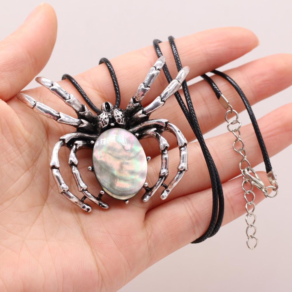 Natural Shell Alloy Necklace Spider-Shaped Brooch Pendant Charms For Elegant Women Love Romantic Gift