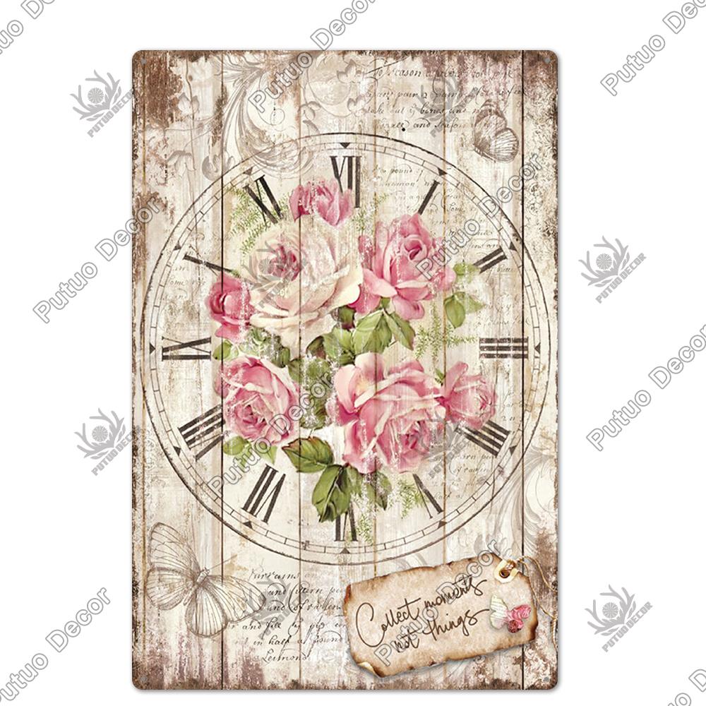 Putuo Decor Flower Vintage Poster Plaque Metal Tin Sign Wall Decorative for Barn Room Kitchen Garage Iron Painting