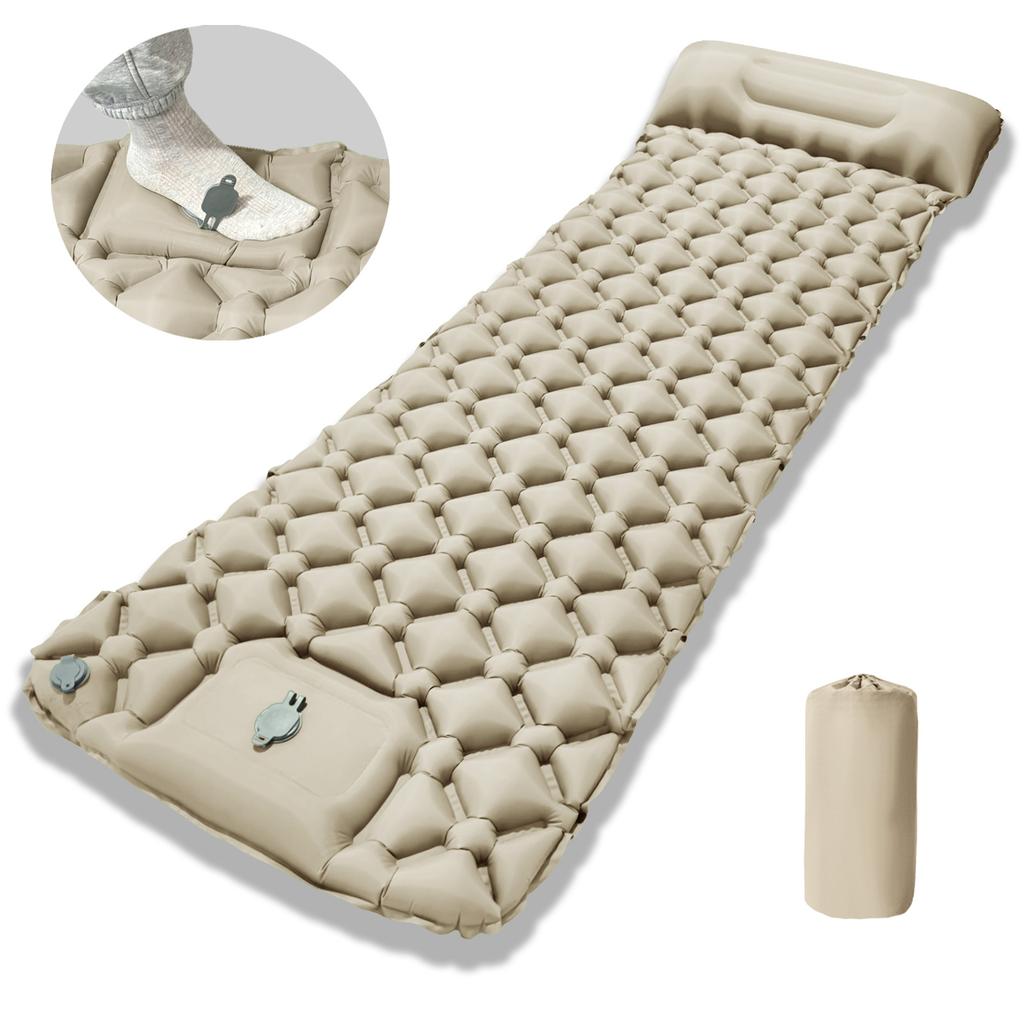 Outdoor Camping Inflatable Mattress, Foot Step On Automatic Inflatable Mattress, Press Rhombus TPU with Pillow Camping Tent Sleeping Mat