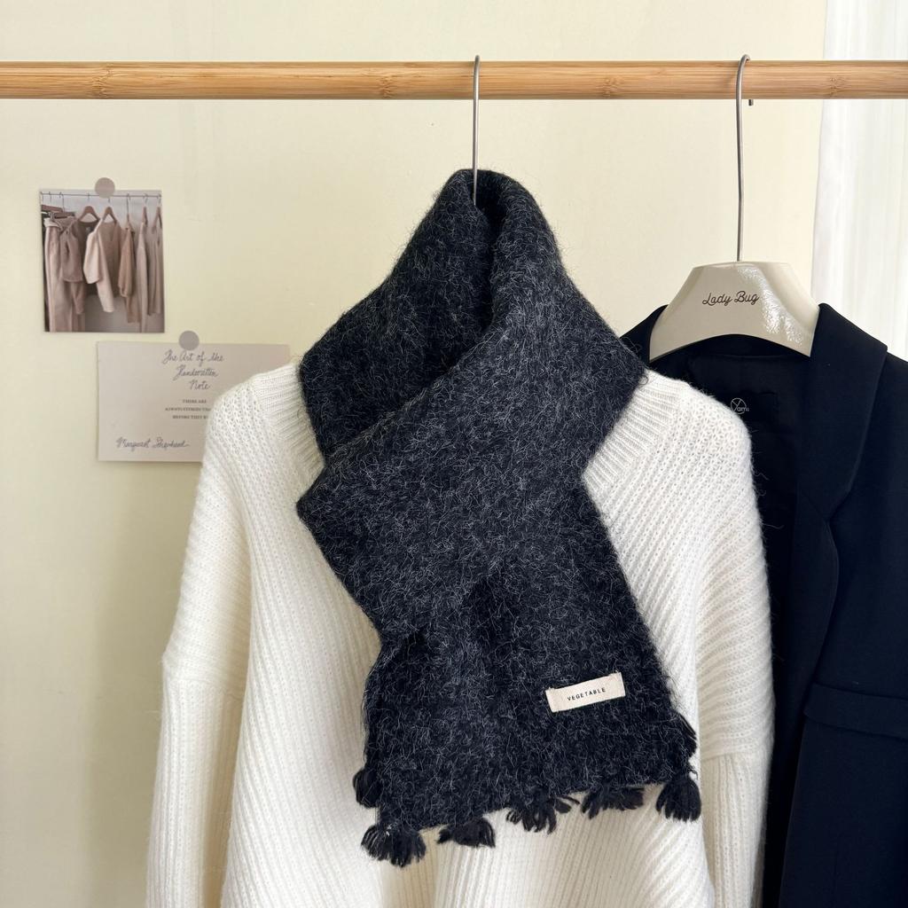 Fashionable Wool Knitted Scarf Autumn Winter Warm Simple Cold-Proof Shawl For Students Solid Color Versatile Thickened Muffler