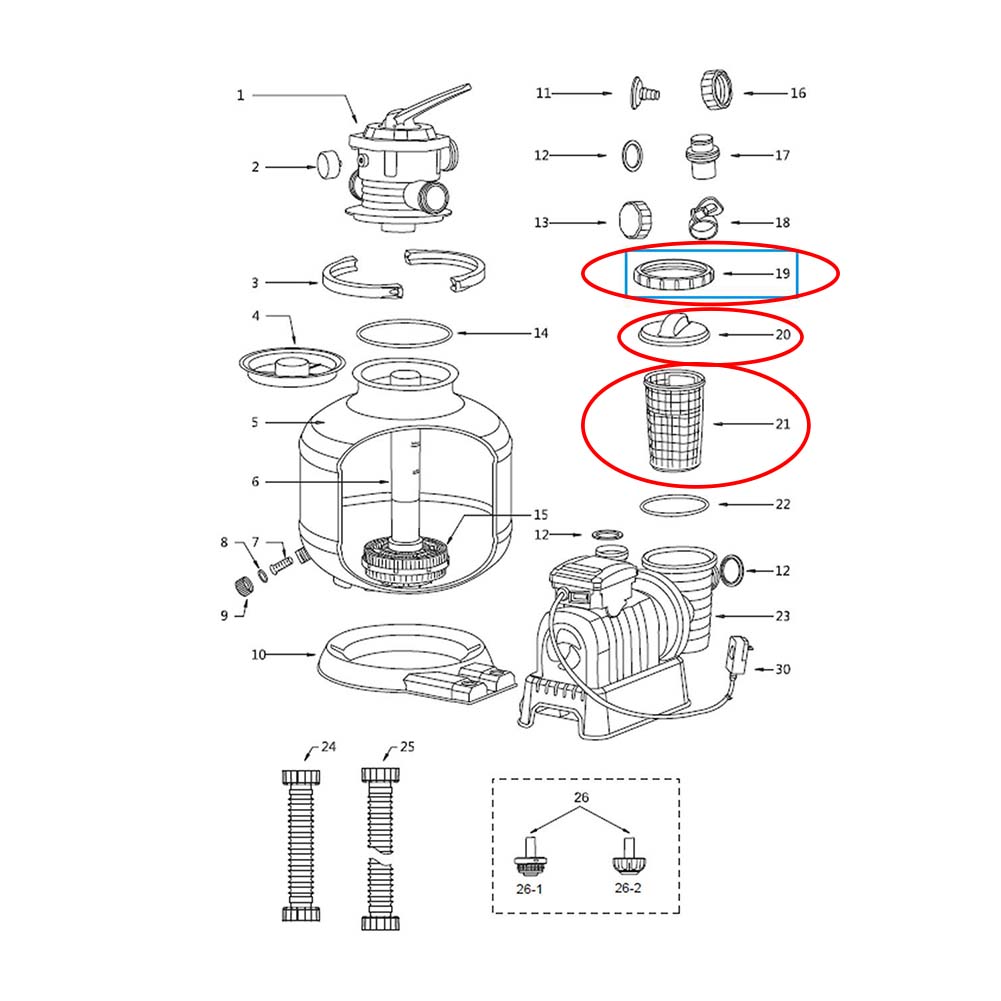 Orange Nut P07018 + Transparent Cover P07019 + Basket P6562ASS16 Pre Filter Kit for Sand Pumps 58486 58497 58499
