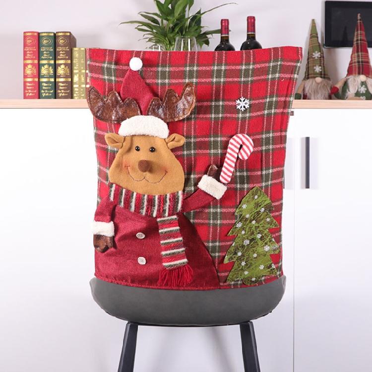 Xmas Reindeer Chair Slipcover Protector for Kitchen Hotel Holiday Party Decor