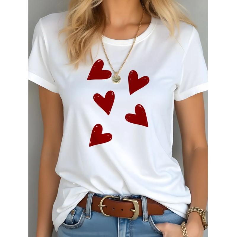 Summer Cotton Women s T-shirts Print Heart Comfortable Cost-effective Tops For Woman Date Daily Life Home T-shirt S